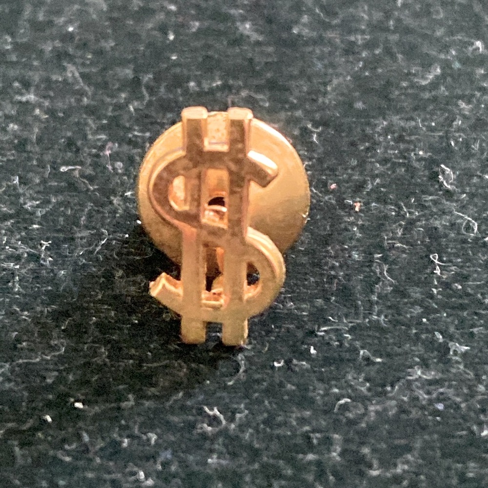 Gold toned Dollar Sign Tie Pin 2 of 2 could be worn by a man or a women